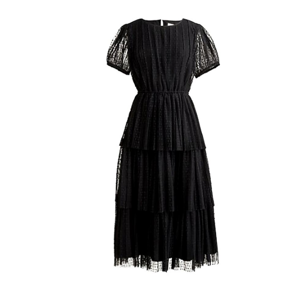 NWT J Crew Pleated Flock-Dot Puff-Sleeve Dress - Picture 3 of 10
